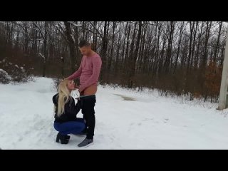 slender blonde fucks outdoors in winter